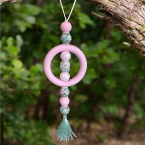 Pink and Green Beaded Car Charm